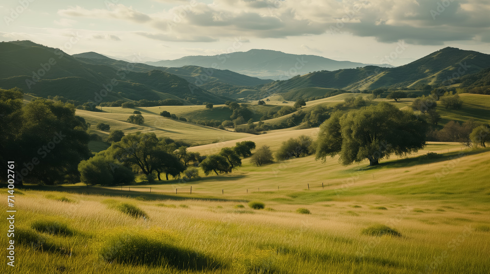Lush rolling hills under a clear sky in countryside. Lush rolling hills under a clear sky in countryside.