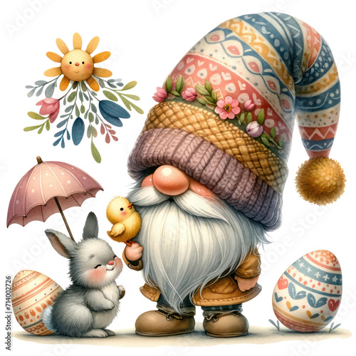 Cute Watercolor Gnome Easter Day Clipart Illustration