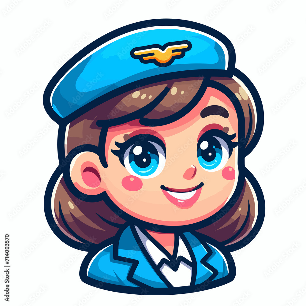 Cartoon character stewardess, portrait of an icon, flat colors