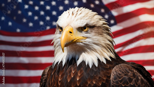 Eagle with blurred american flag background