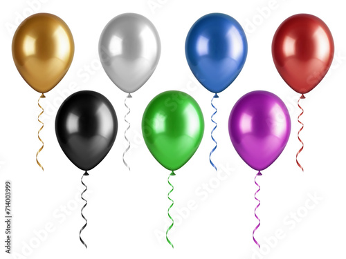 Glossy realistic balloon for birthday party. Black; gold; silver; white; purple; green; blue and red balloons isolated vector illustration on a white background.