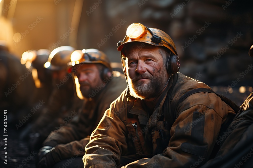 A miner outside after the end of the working day. - obrazy, fototapety, plakaty 