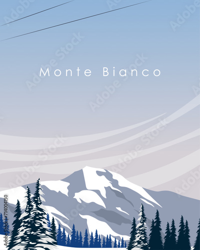 Alps, winter landscape. Poster design, postcard, vertical banner.