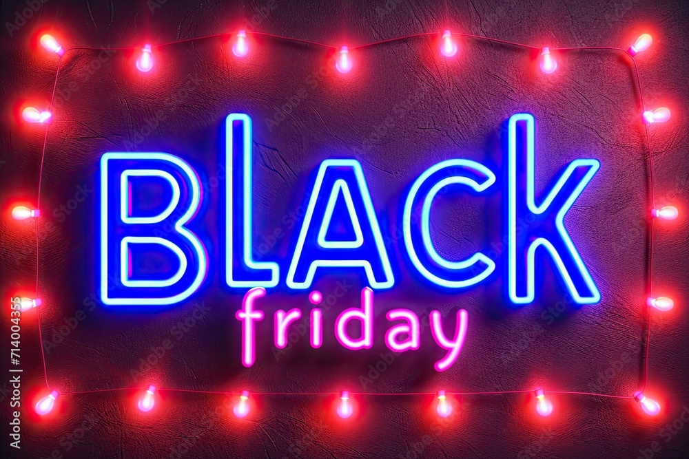 Black Friday neon sale banner glowing with discount offer light in background creative design and illustration for night advertising promotion bright text on retro sign poster business promo template Black Friday neon sale banner glowing with discount offer light in background creative design and illustration for night advertising promotion bright text on retro sign poster business promo template