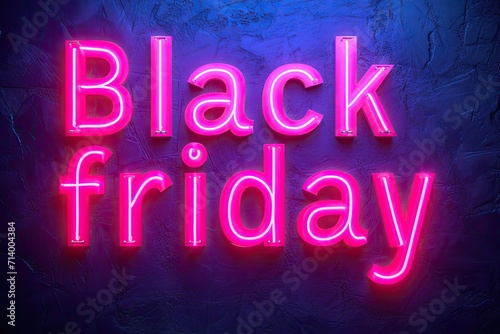 Black Friday neon sale banner glowing with discount offer light in background creative design and illustration for night advertising promotion bright text on retro sign poster business promo template