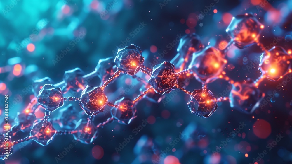 3D Illustration Molecule, Nanotechnology in medical research of biochemical processes