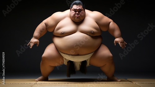 Sumo wrestler man ready to fight in arena
