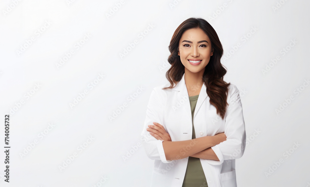 Portrait of young Asian female doctor nutritionist on white background, Closeup, Copy space Portrait of young Asian female doctor nutritionist on white background, Closeup, Copy space
