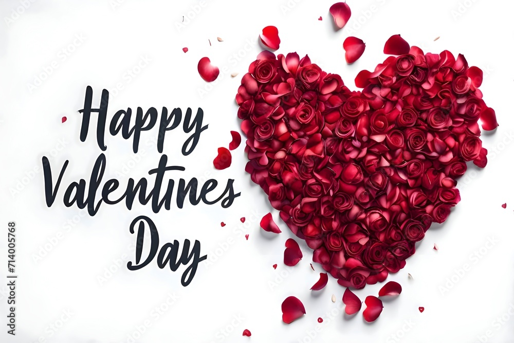 heart shape formed using red rose petals on a white background with heart shape formed using red rose petals on a white background with