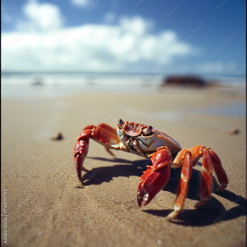 Skillful Crab Scuttling on Sandy Beach Skillful Crab Scuttling on Sandy Beach