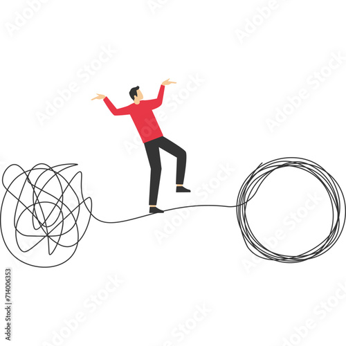 Resolves the tangle on rope, Vector illustration in flat style

