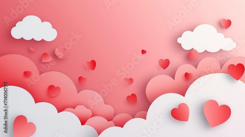 Happy Valentine's day blank background, beautiful paper cut clouds with Papercut style. Place for text