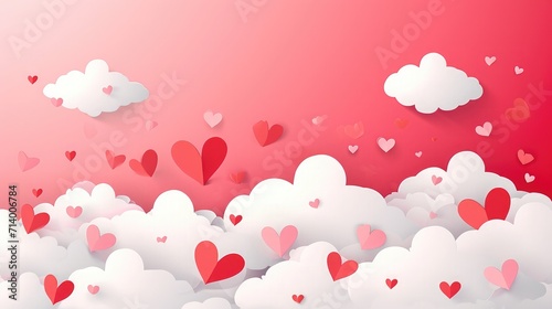 Happy Valentine's day blank background, beautiful paper cut clouds with Papercut style. Place for text