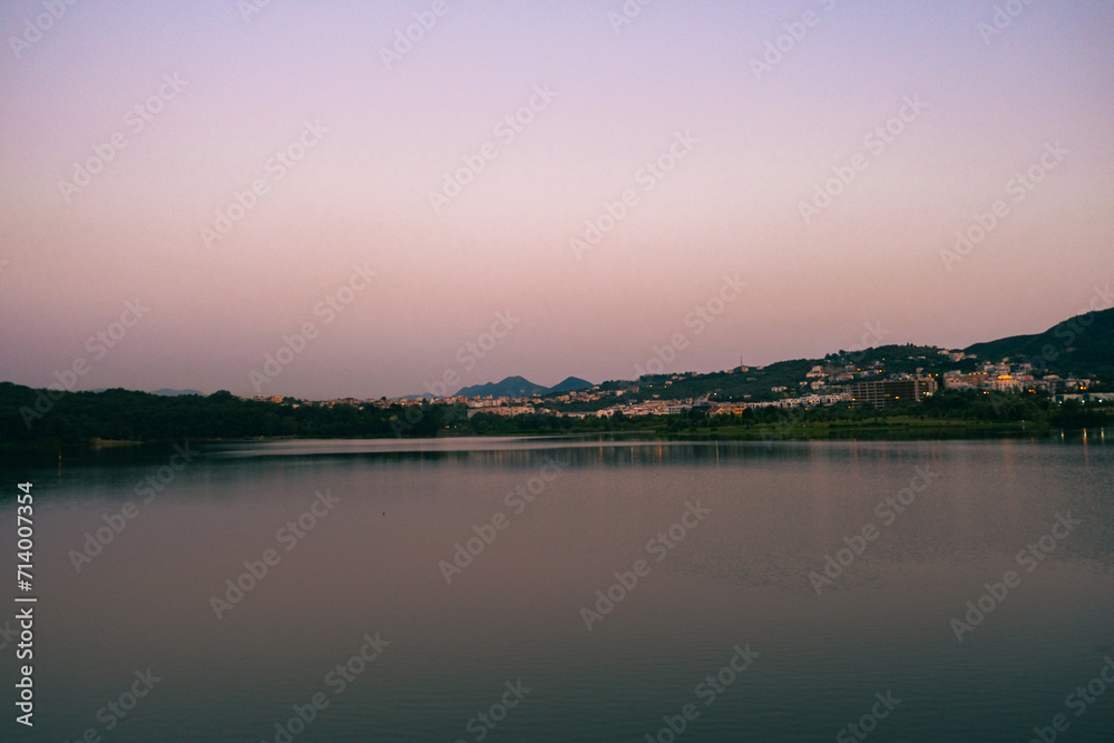 Park on the Artificial Lake, Tirana. Sunset High quality photo