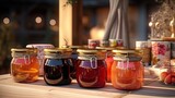 Glass cans with home jams and gifts