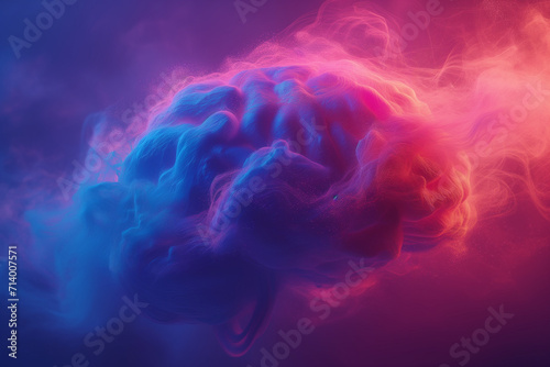 Cerveau humain dans le brouillard lumineux : soit déclin cognitif ou soit le symbole de l'effervescence du cerveau avec son illumination photo