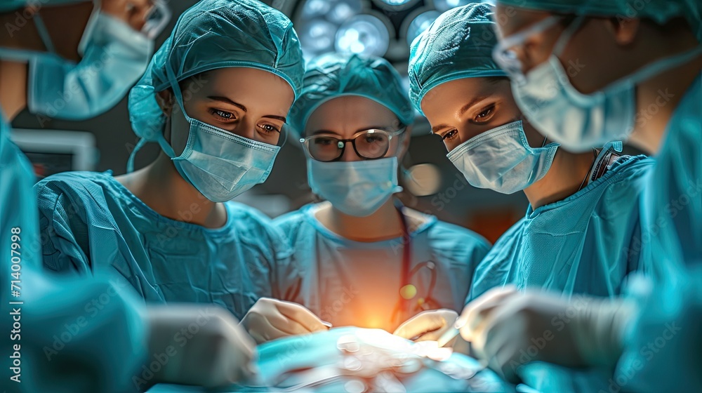 Doctors are performing surgery on a patient in a hospital operating room filled with modern equipment. Doctors are performing surgery on a patient in a hospital operating room filled with modern equipment.