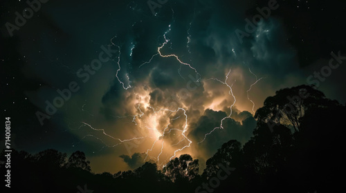 Dramatic Thunderstorm with Lightning in Night Sky