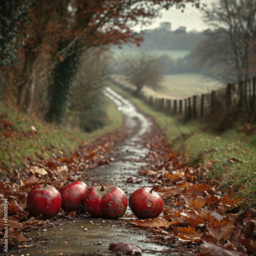 Rustic Brown Canvas: Conkers on a Pathway