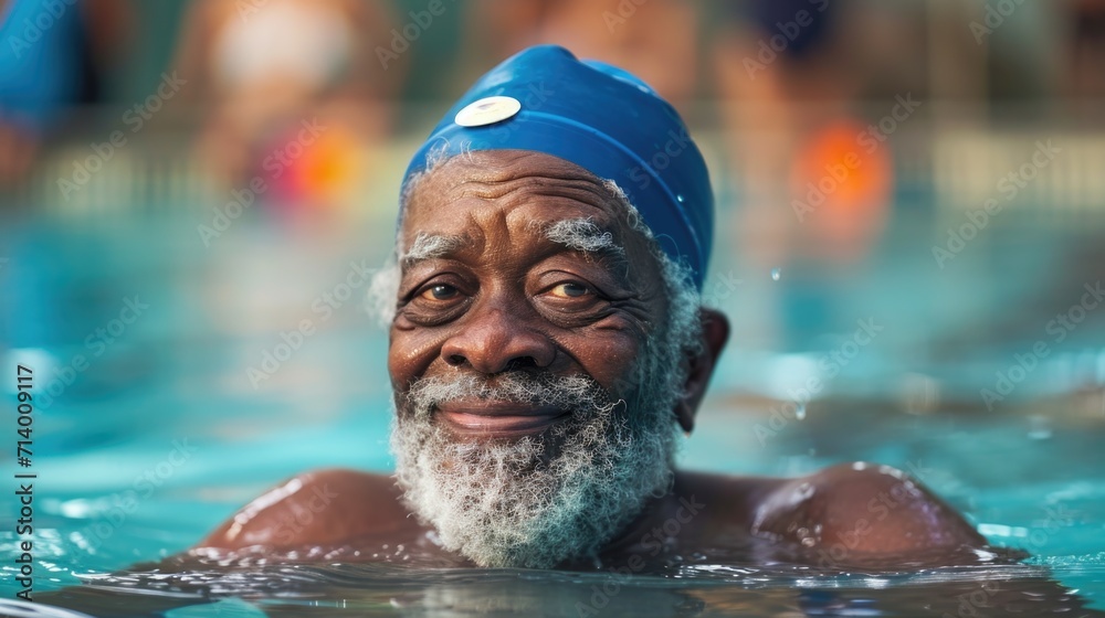 Joyful Senior African American Man Swimming - Active Lifestyle and Wellness in Later Years