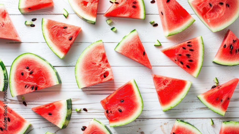 Fresh Watermelon Slices on a Wooden Table - Summer Fruit and Refreshment Fresh Watermelon Slices on a Wooden Table - Summer Fruit and Refreshment