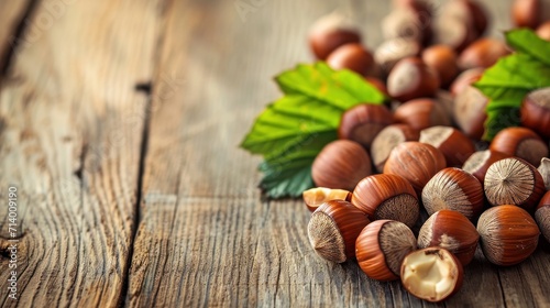 hazelnuts on a wooden table 