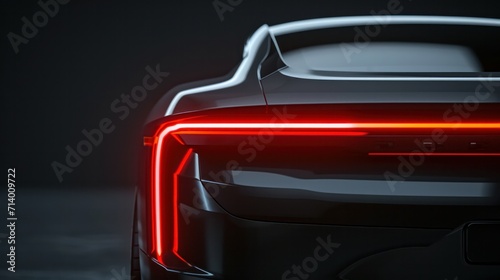 Rear view of contemporary vehicle with close up of rear LED light on a dark background     © Emil