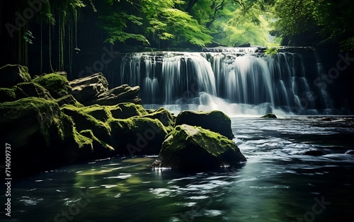 Beautiful waterfall in tropical forest. Nature background