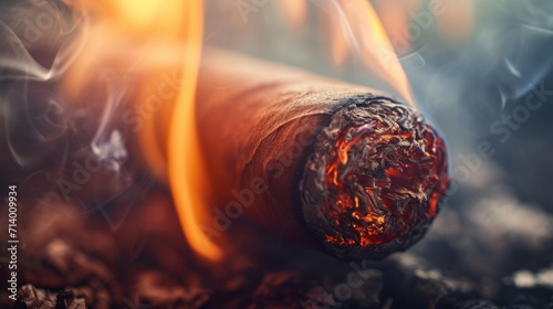 Unheatlhy, close up of a burning cigar mountain     photo
