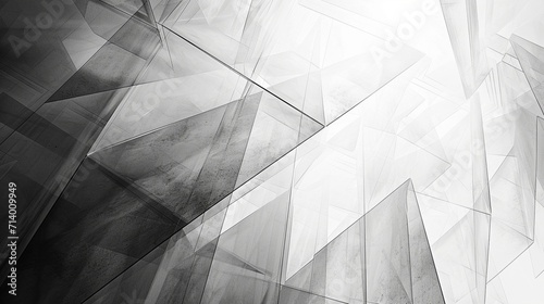 modern abstract black and white background design with layers of textured white transparent material in triangle diamond and squares shapes in random geometric pattern