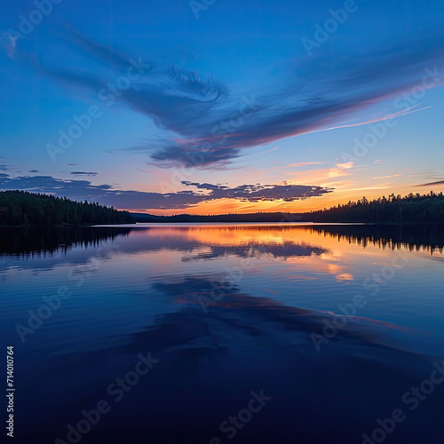 Quiet Lake Reflecting Twilight Sky