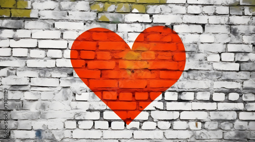 Symbol of love painted on brick wall