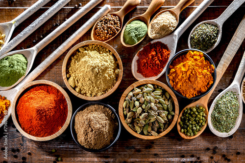 Composition with assortment of spices and herbs photo