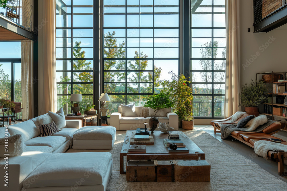 Sunlit Serenity: A Modern Living Room Retreat with Loft-style Decor