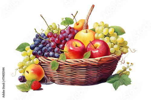 Vegetables and fruits in a basket isolated on white  Basket with autumn fruit and vegetables  isolated transparent background Generative Ai