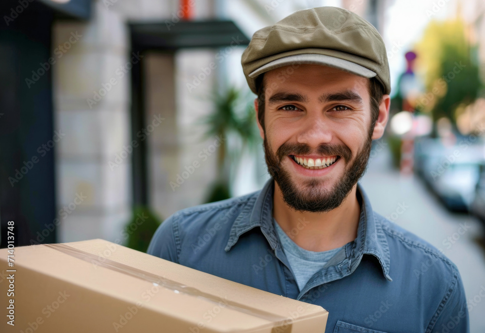 Smiling delivery man delivering a package Smiling delivery man delivering a package