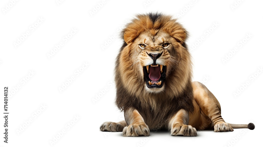 angry lion showing its fangs on a white background angry lion showing its fangs on a white background