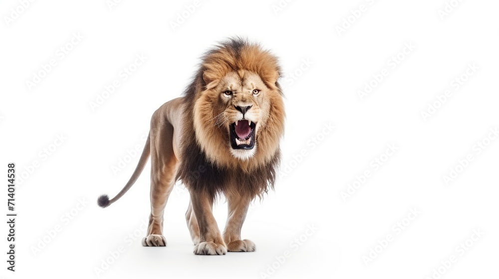 Obraz premium angry lion showing its fangs on a white background