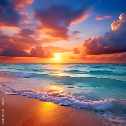 Ocean Sunset Serenity: A Tranquil Sea Background Wallpaper for Relaxation and Reflection © Kobinath
