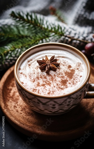 shot with copy space of cozy cup of cacao or coffee on christmas . ai generated