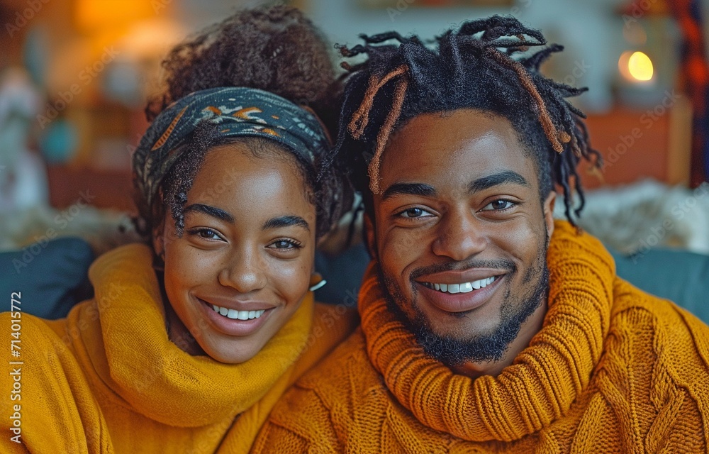 African American young gay couple lounging on the living room sofa, grinning and enjoying television African American young gay couple lounging on the living room sofa, grinning and enjoying television