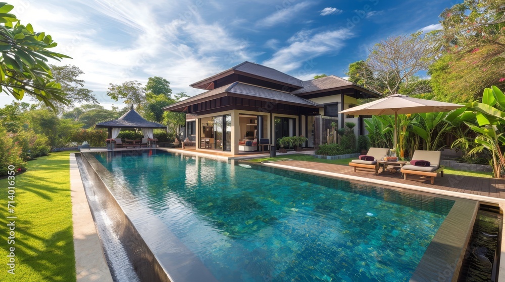 Luxury villa with private garden in tropical resort Luxury villa with private garden in tropical resort