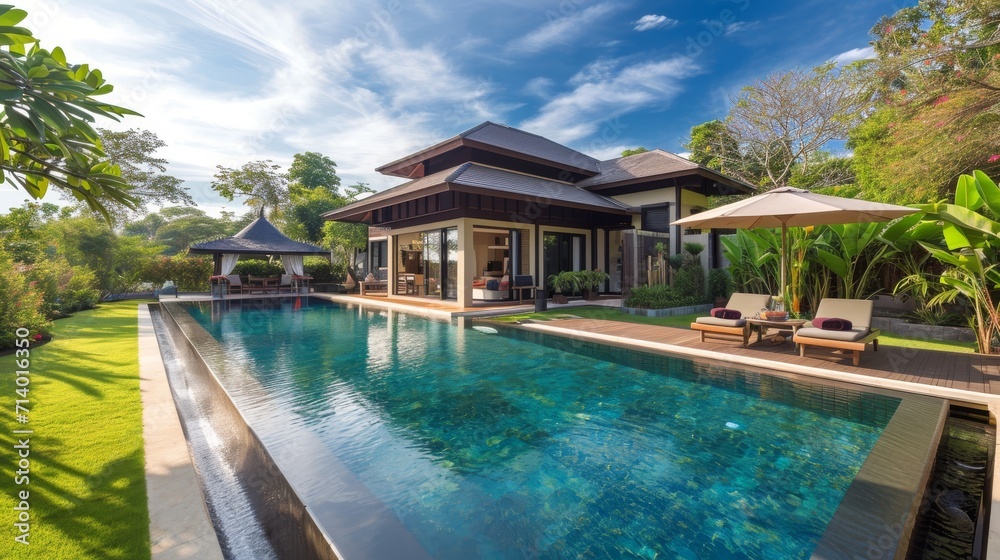 Luxury villa with private garden in tropical resort