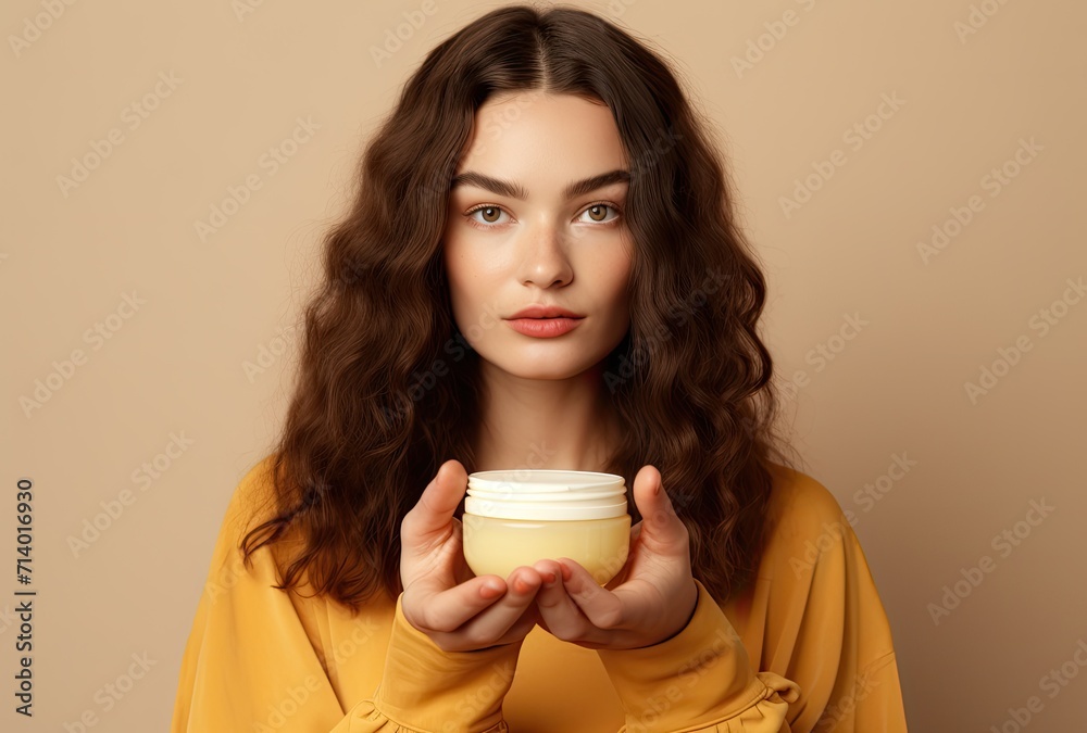 A young woman applying cream on her skin, embodying the concepts of self-care and skincare. A young woman applying cream on her skin, embodying the concepts of self-care and skincare.