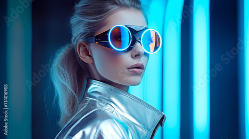 Woman with Smart Glasses. Generative AI, non-existent person.