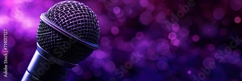 Digital composite of Composite image of microphone on purple and black background 