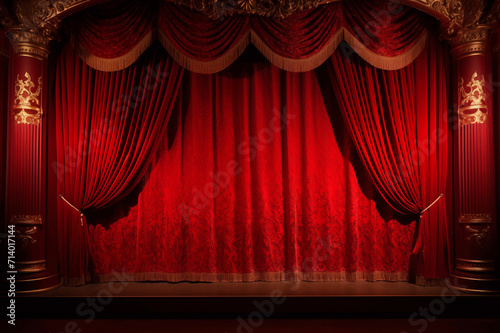 赤色のゴージャスな劇場カーテン