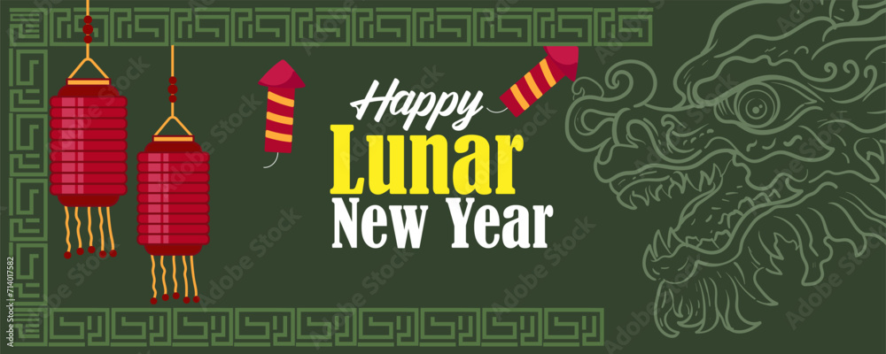 Green Banner Happy Chinese New year Design Banner. Year of the dragon 2024 vector.. Green Banner Happy Chinese New year Design Banner. Year of the dragon 2024 vector..