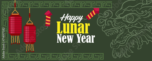 Green Banner Happy Chinese New year Design Banner. Year of the dragon 2024 vector..