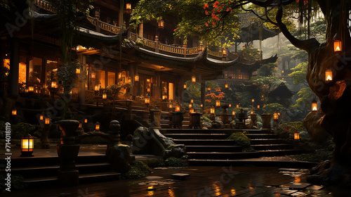 A scene of a traditional Chinese pavilion